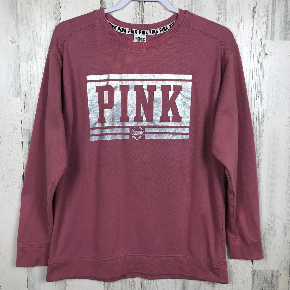 PINK Victoria's Secret sweatshirt metallic silver and pink cozy distressed